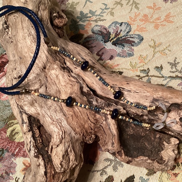 Dark Blue Braided Cord Beaded Eyeglass Leash / Chain / Lanyard - Picture 2 of 4